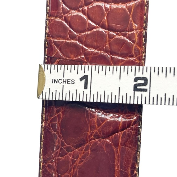 VTG Johnny Farah Wide Waist Oversized Cognac Brown Croc Embossed Leather Belt S - Picture 11 of 15